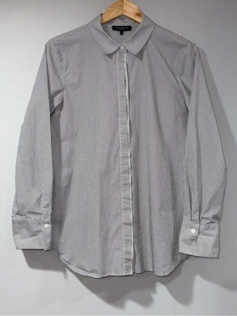 Lafayette 148 New York Black & White Pinstripe Button-Up | Size L - Picture 1 of 4